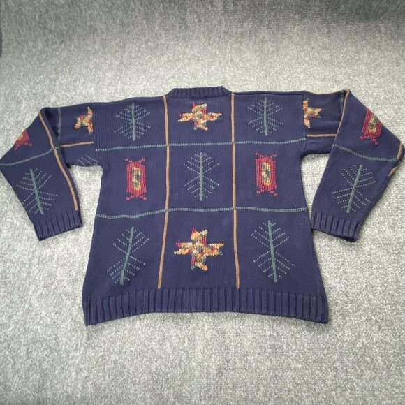 VTG 90s Chaps Ralph Lauren Sweater Men L‎ Navy Southwestern Geometric Boho Retro - Picture 12 of 15